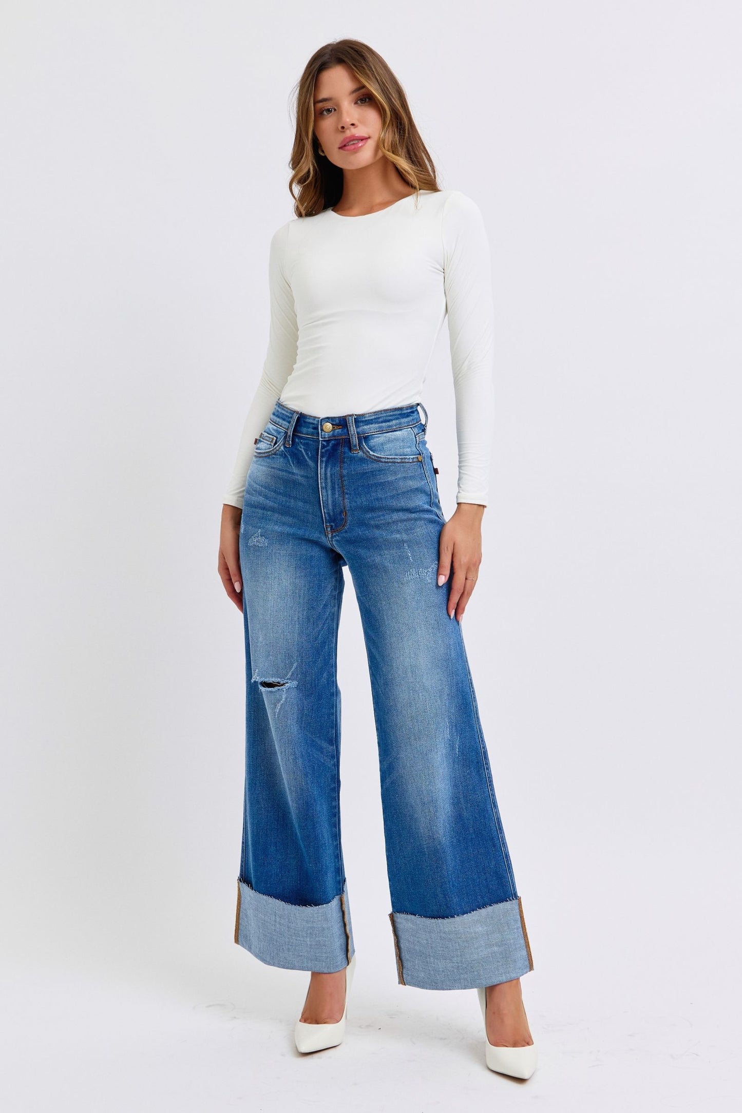 Judy Blue Retro Distressed Wide Leg Jeans