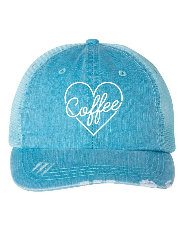 Heart and Coffee Embroidered Trucker Hat