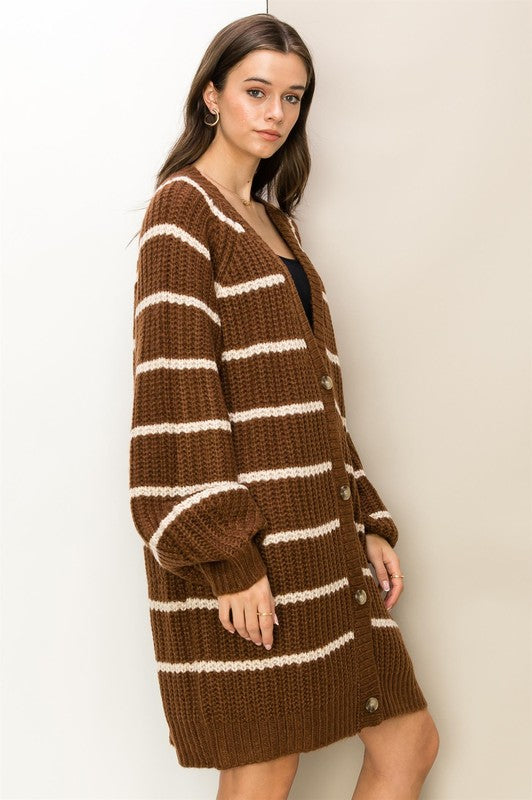 HYFVE Made for Style Oversized Striped Sweater Cardigan