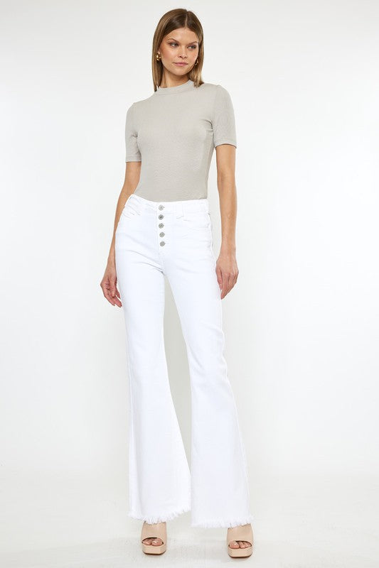 Kancan High Rise White Flare Jeans