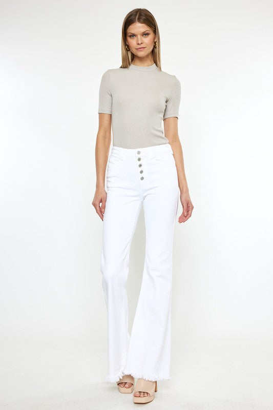 Kancan High Rise White Flare Jeans