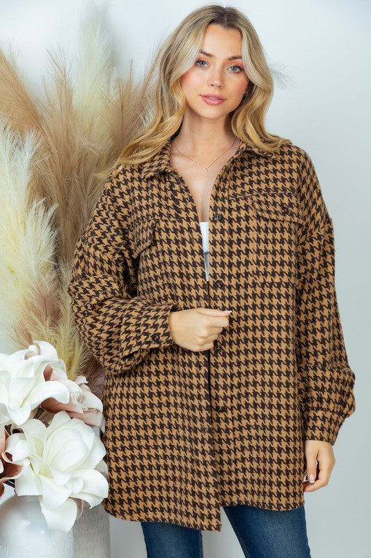 Long Sleeve Houndstooth Woven Jacket