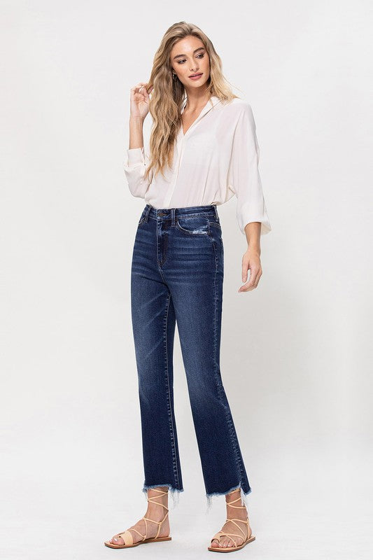 Vervet High Rise Distressed Hem Kick Flare Jeans