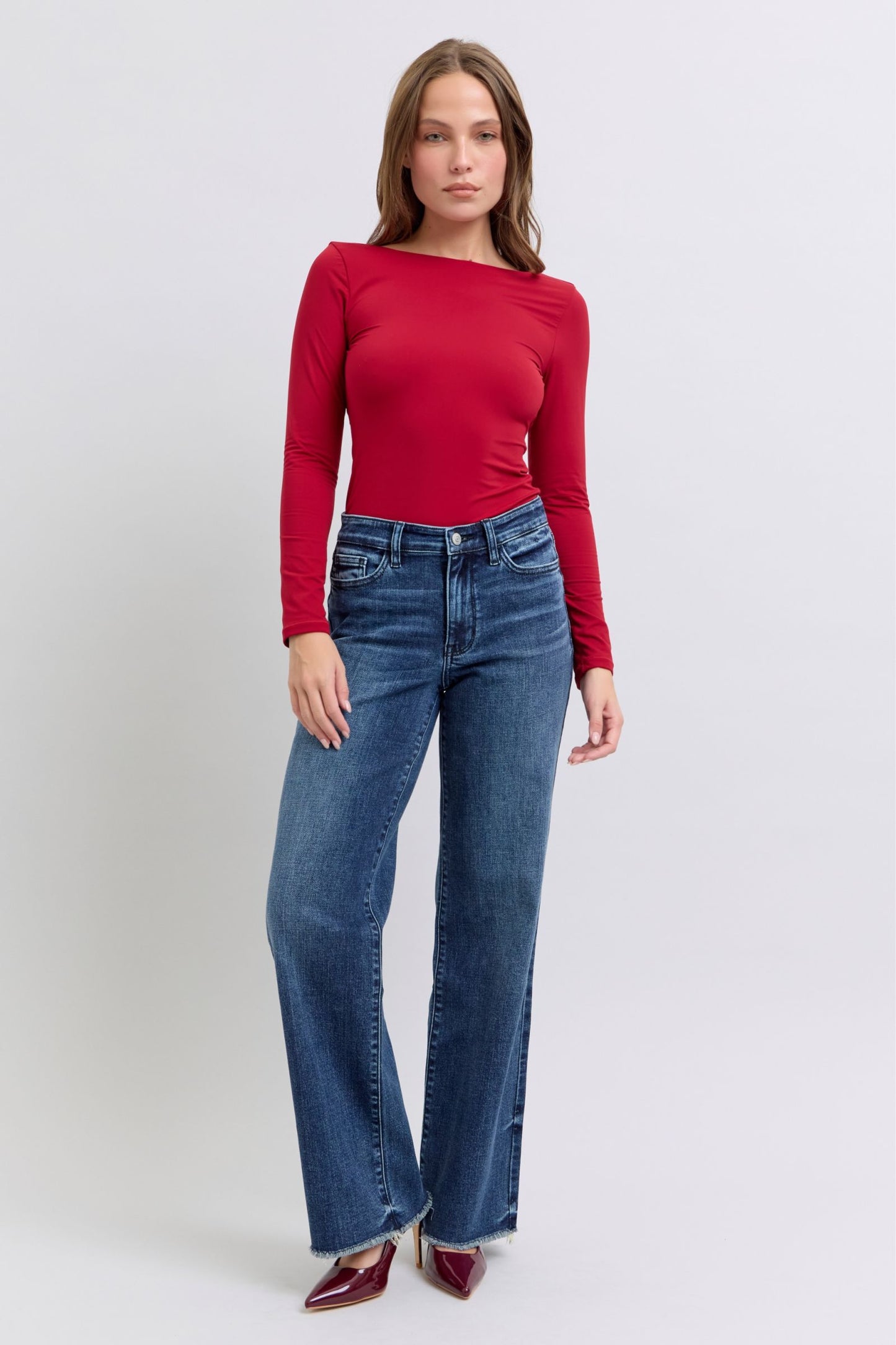 Leo Judy Blue Raw Hem Mid Rise Jeans