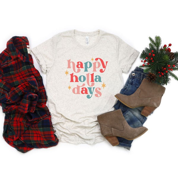 Happy Holla Days Colorful Short Sleeve Graphic Tee