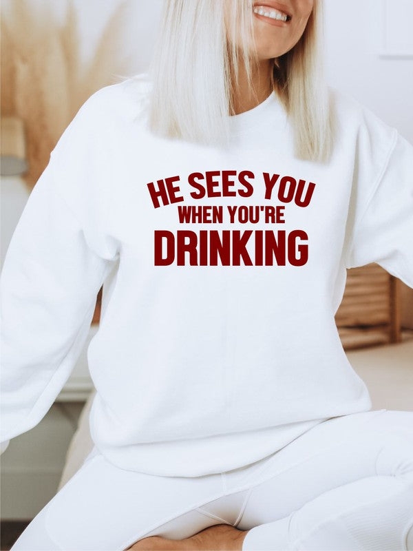 “He Sees You When You're Drinking” Premium Bella Canvas Crew