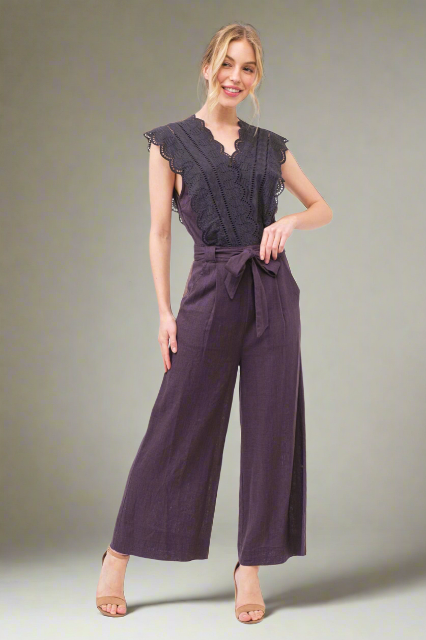 And The Why Laced Surplice Tie Waist Jumpsuit