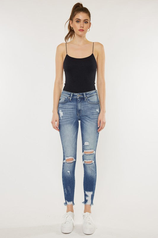 Kancan High Rise Fray Hem Ankle Skinny