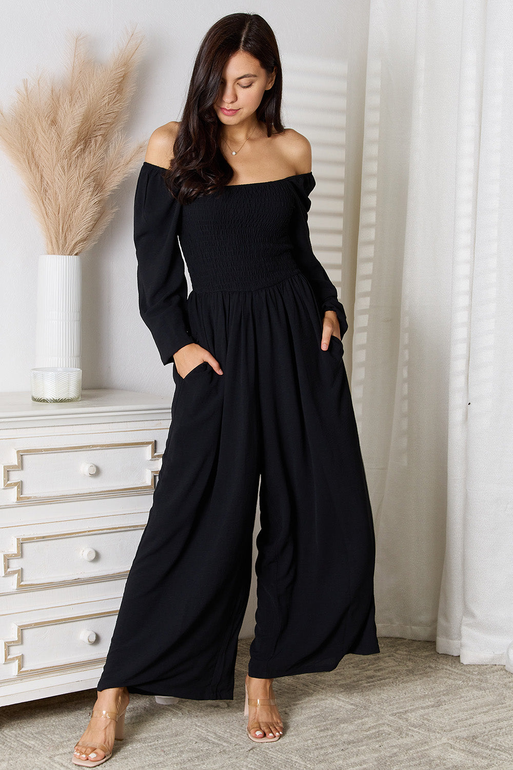 Knockout TFJ Smocked Square Neck Jumpsuit