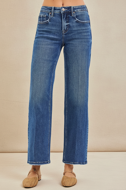 Risen Tummy Control HR Straight Jeans with Crease