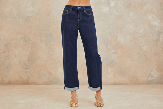 Risen Slouchy Cropped Cuffed Boyfriend Jeans