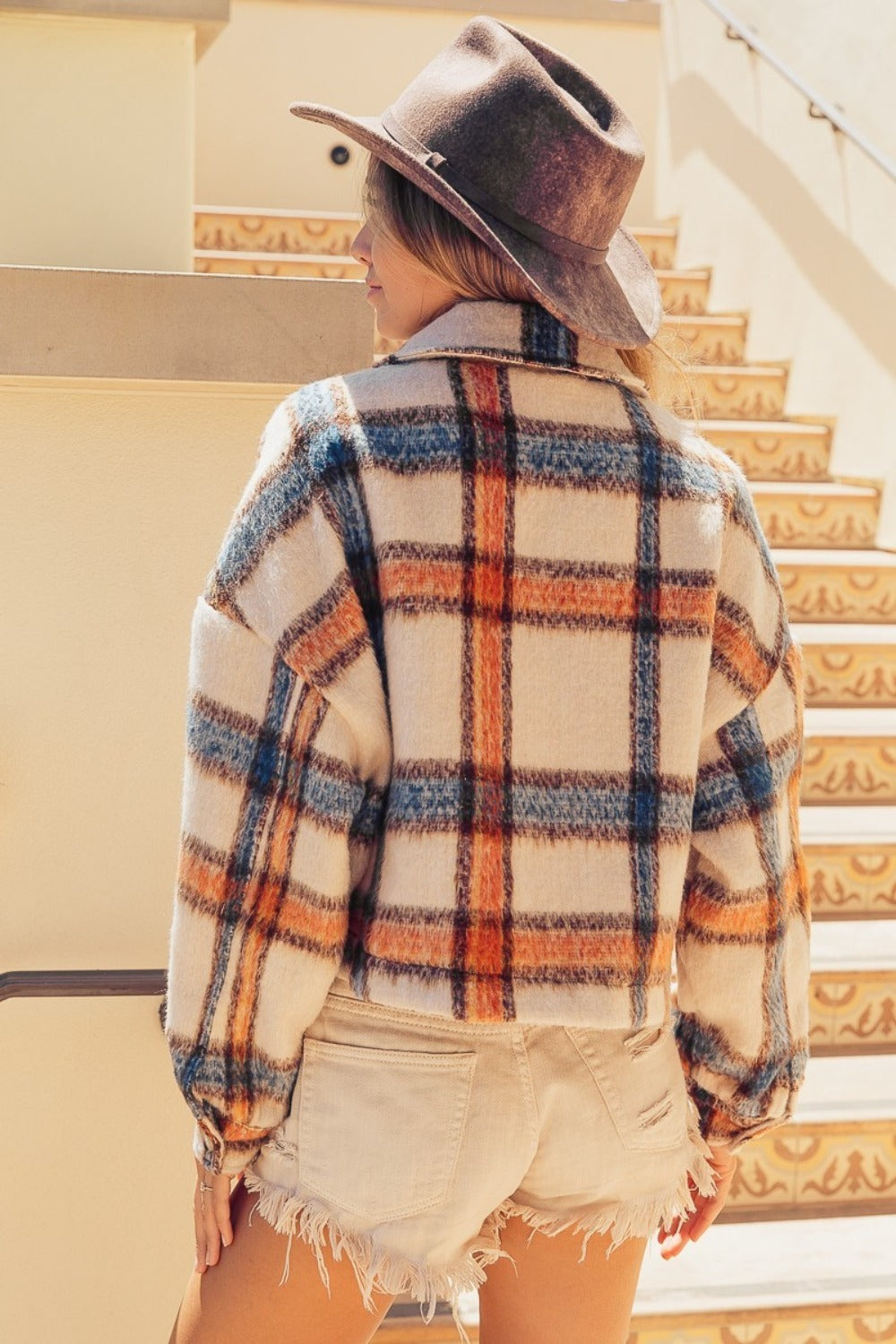 BiBi Brushed Plaid Crop Jacket