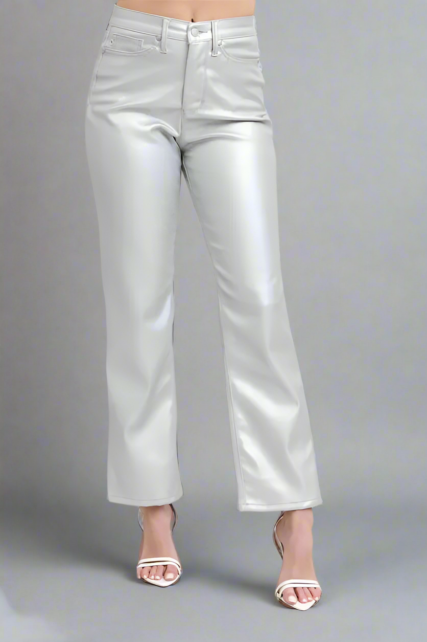 Judy Blue Heather HW Silver Faux Leather Pants