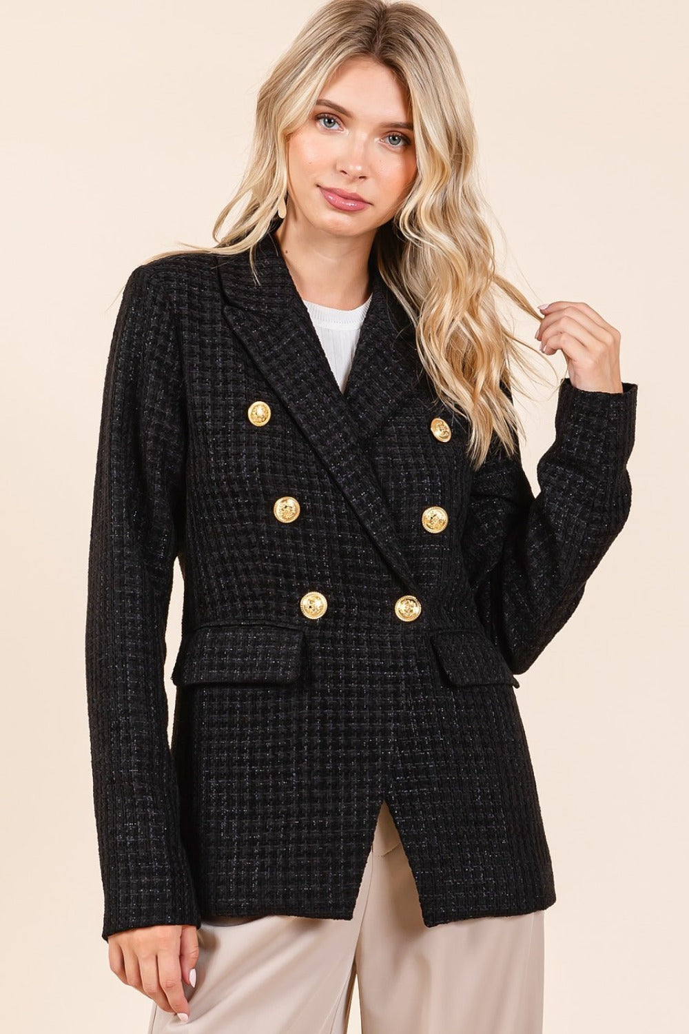 Mittoshop Double-Breasted Long Sleeve Blazer