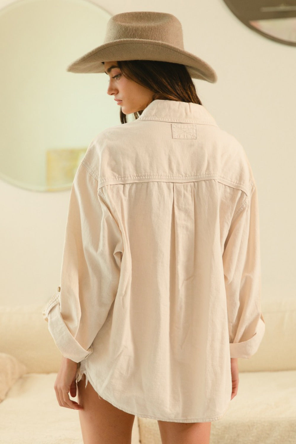 BiBi “Button it Down” Stitch Detail Shirt with Chest Pockets