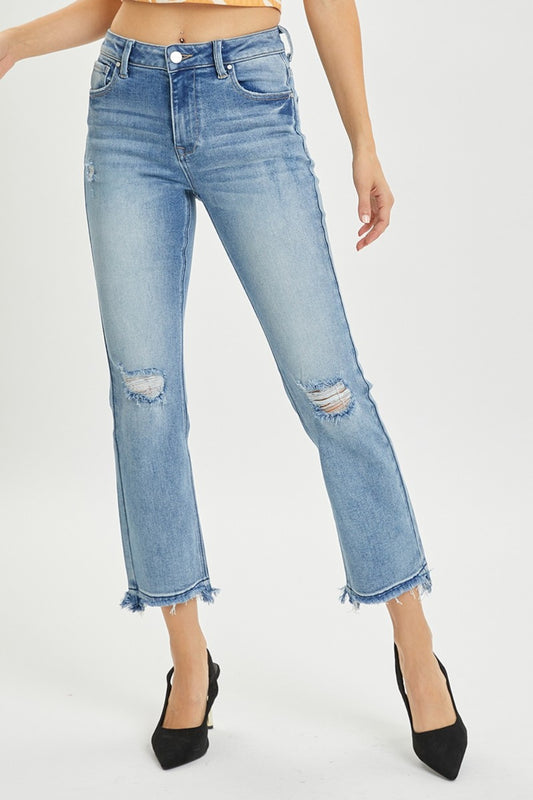 RISEN High Rise Distressed Cropped Straight Jeans