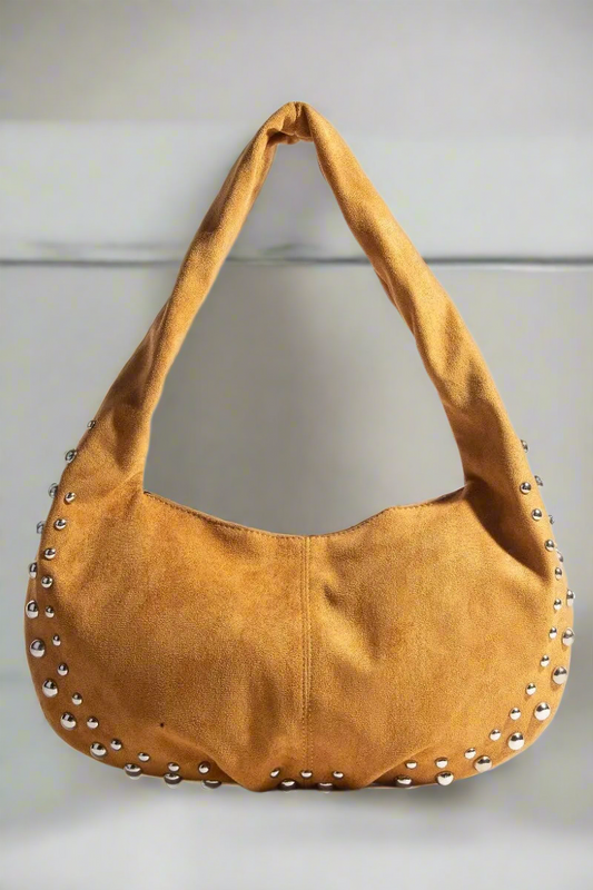 Fame Metallic Studded Faux Suede Hand Bag