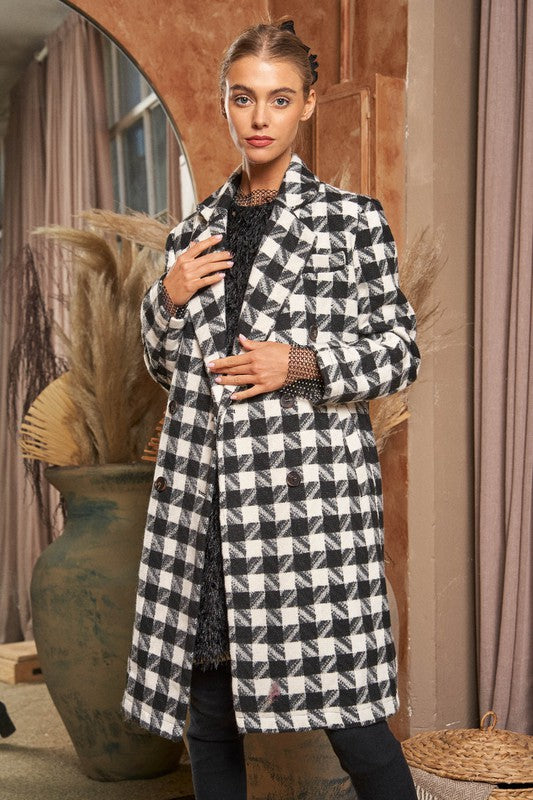 Davi and Dani Textured Knit Tweed Double Button Coat Jacket