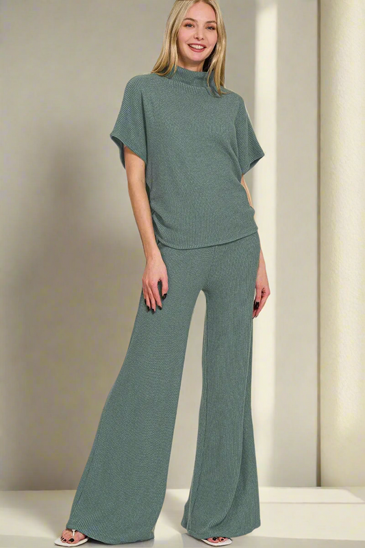Zenana Mock Neck Top and Pants Sweater Set