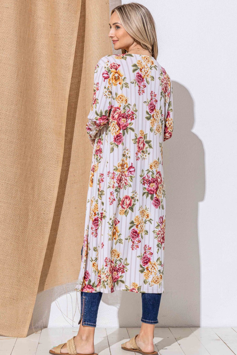 And The Why Floral Kimono Longline Cardigan