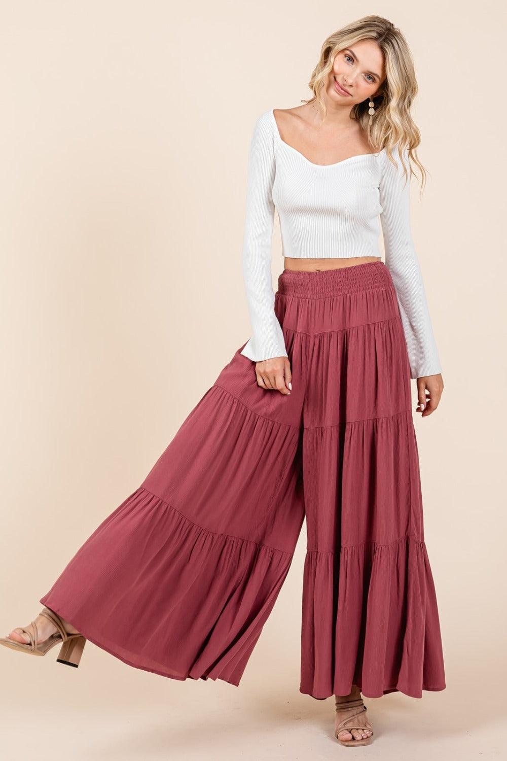 “She’s Top Tier” Mittoshop Smocked Wide Leg Pants