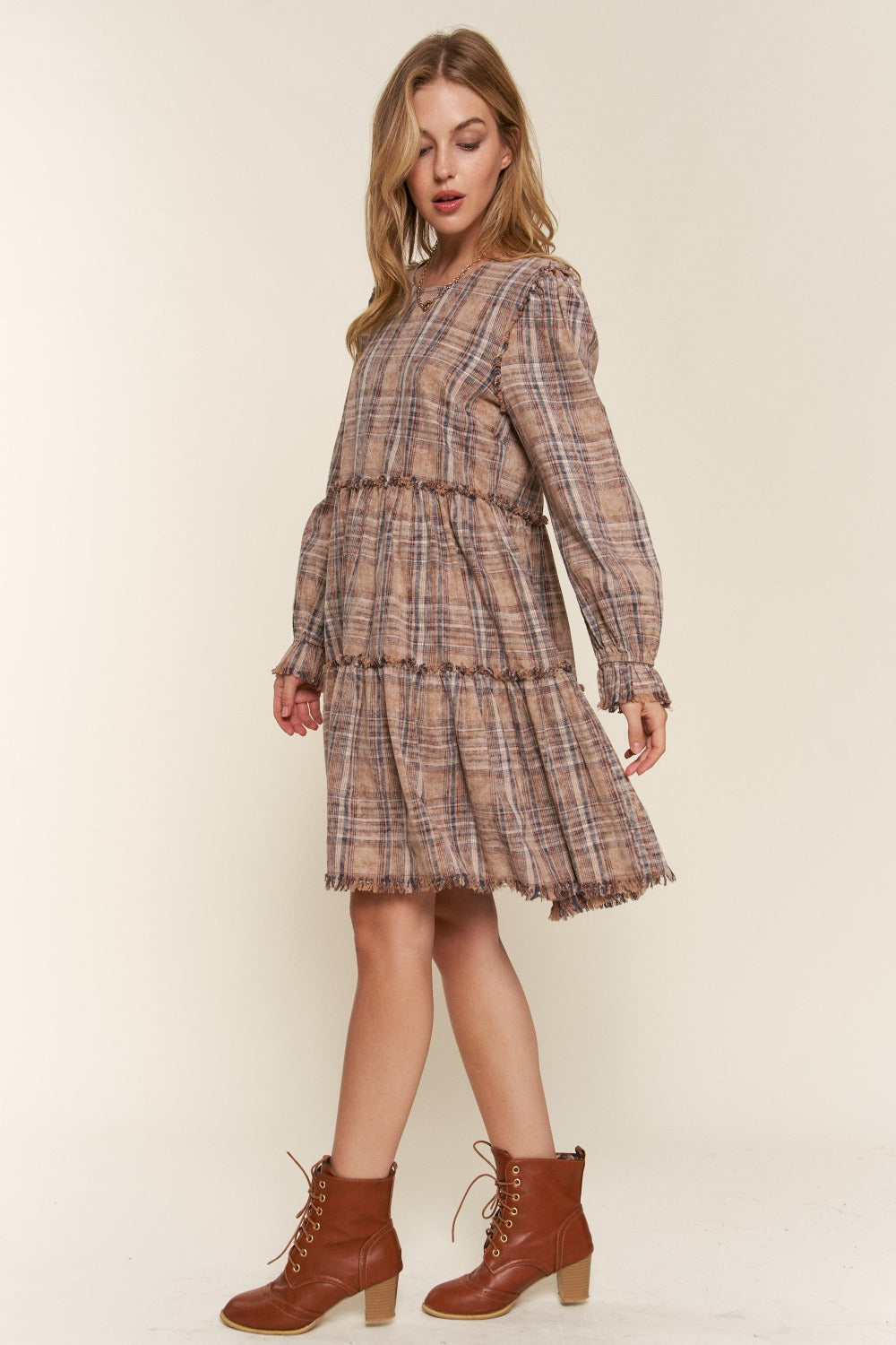 And The Why Washed Frayed Plaid Dress