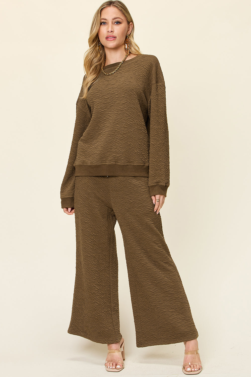 Double Take Textured Top and Pants Set