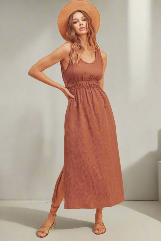 Aemi + Co Side Slit Round Neck Sleeveless Tank Dress