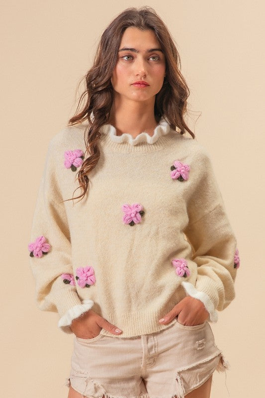 BiBi Ruffled Crochet Flower Sweater