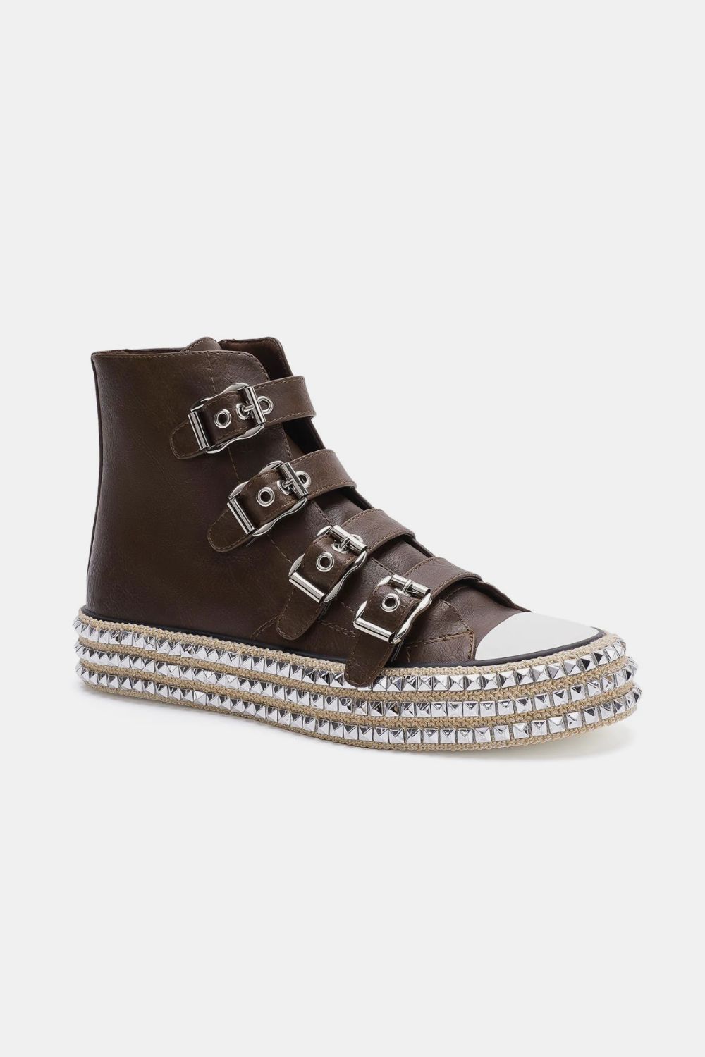 Beast Fashion Multi-Buckle Studded Platform Sneakers