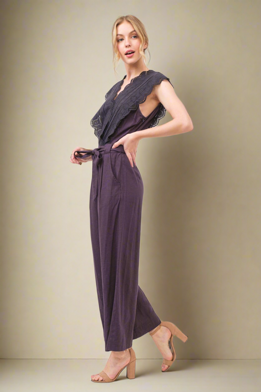 And The Why Laced Surplice Tie Waist Jumpsuit