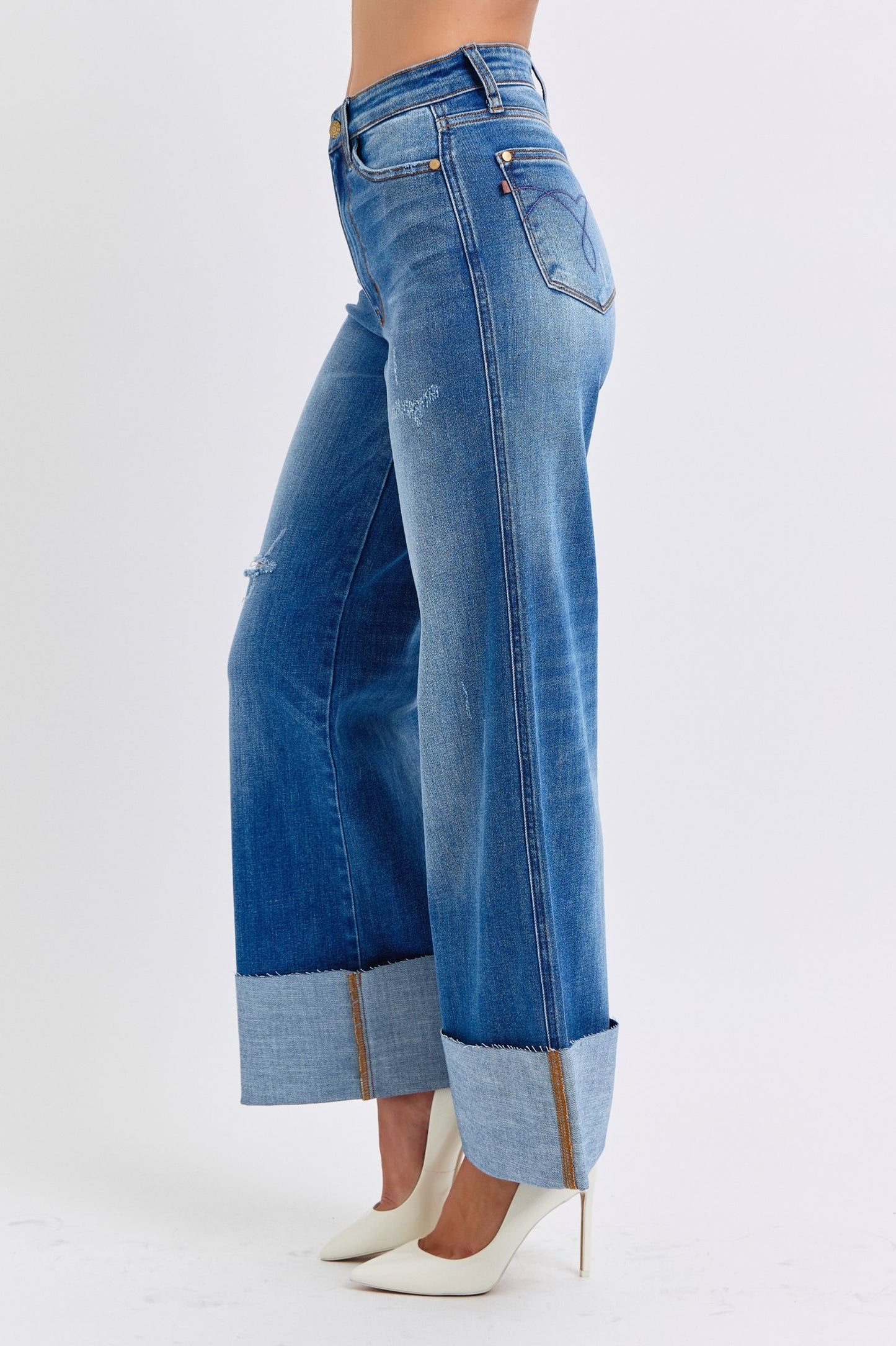 Judy Blue Retro Distressed Wide Leg Jeans