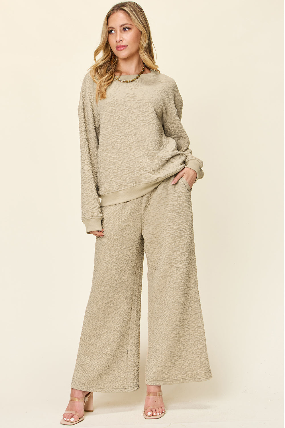 Double Take Textured Top and Pants Set