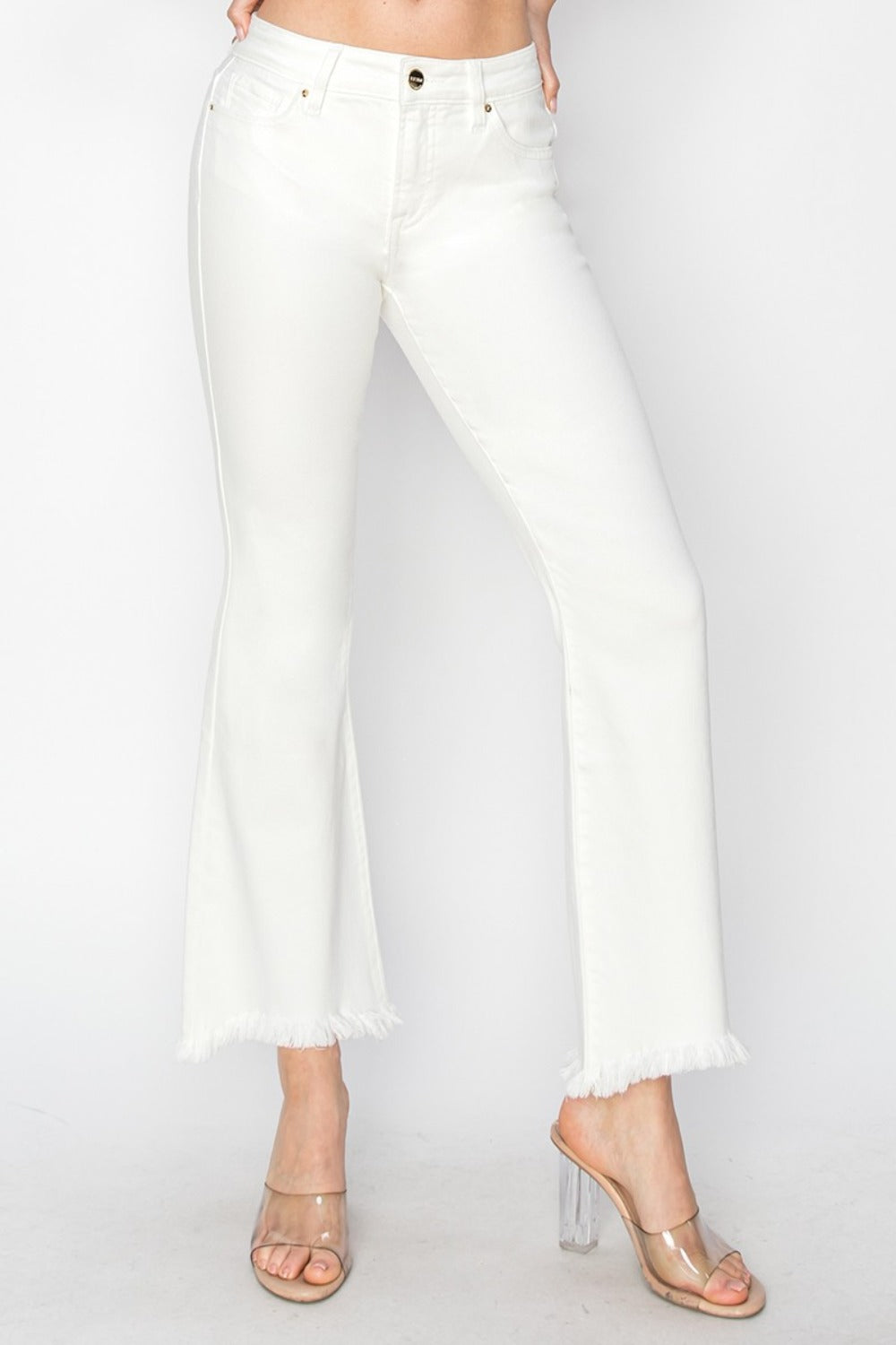 RISEN Tummy Control Crop Flare Step Hem Pants