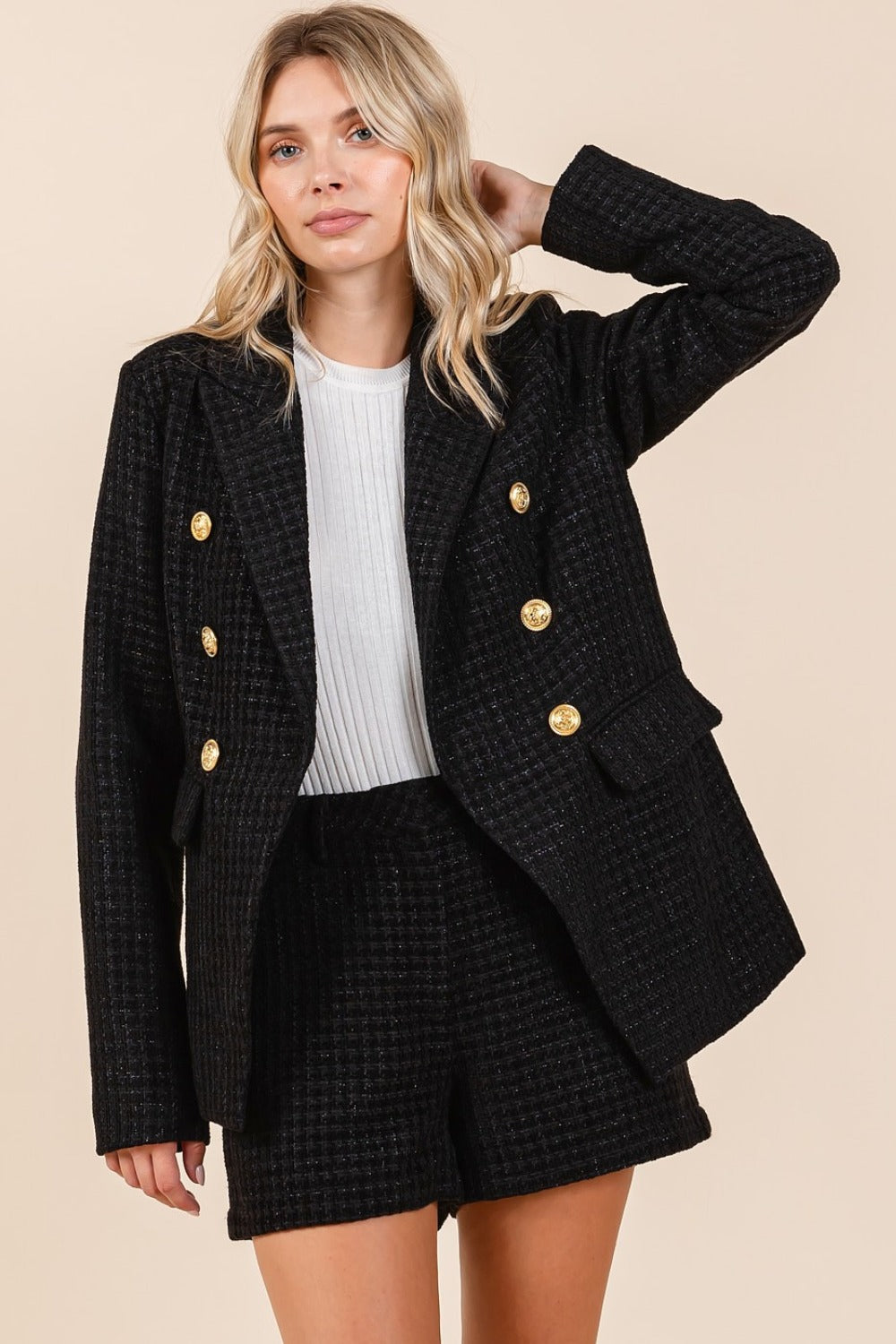 Mittoshop Double-Breasted Long Sleeve Blazer