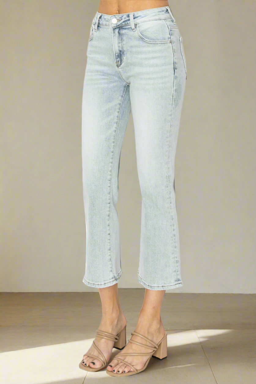 RISEN Mid Rise Cropped Flare Jeans