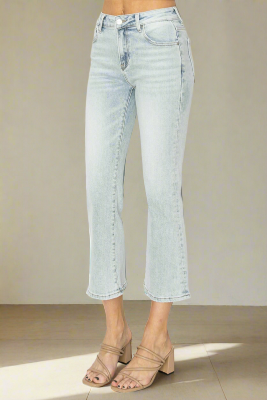 RISEN Mid Rise Cropped Flare Jeans