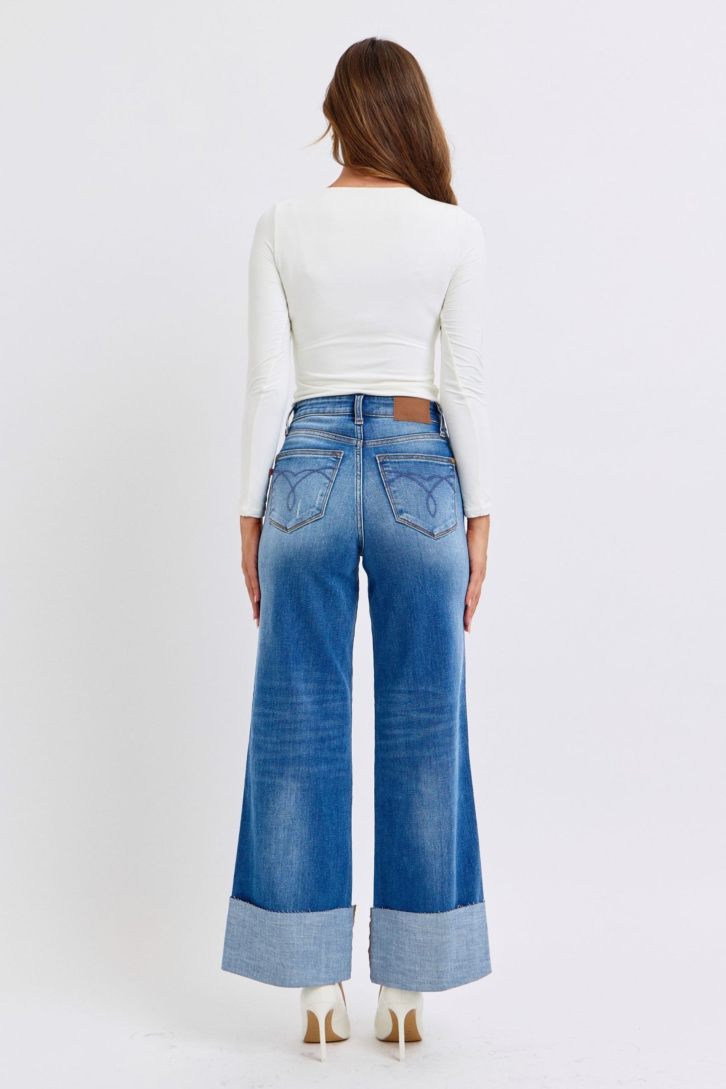 Judy Blue Retro Distressed Wide Leg Jeans