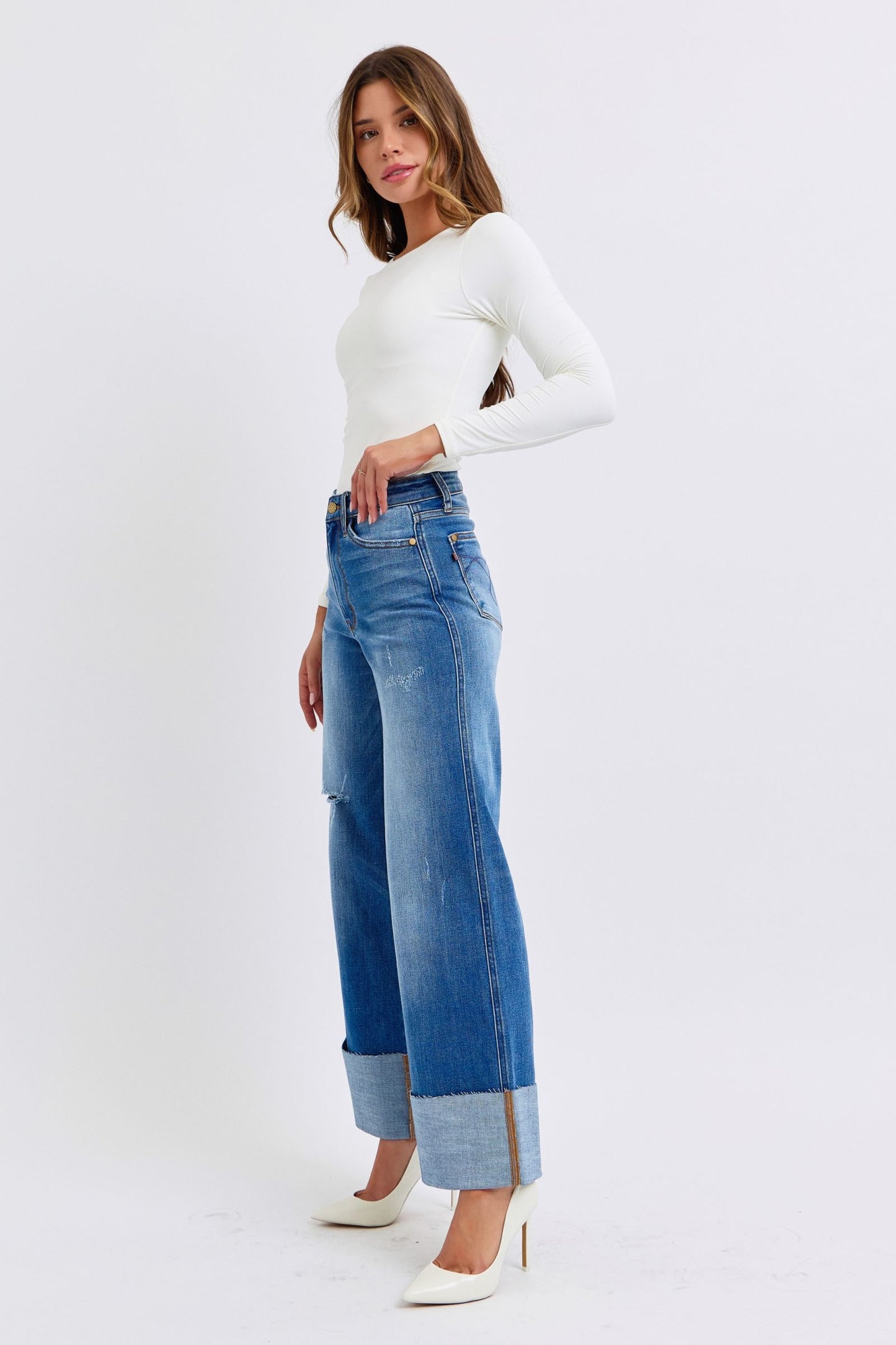 Judy Blue Retro Distressed Wide Leg Jeans