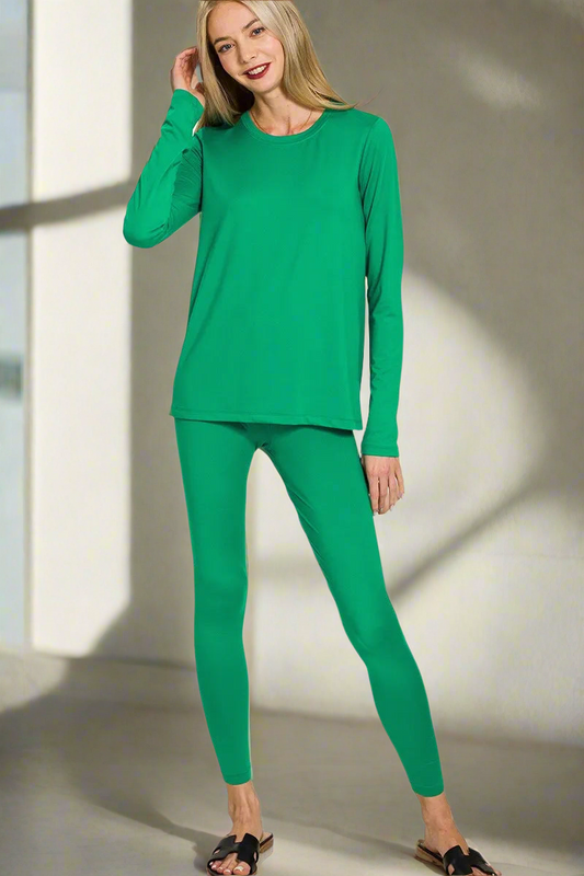 Zenana Microfiber Round Neck Top and Leggings Set