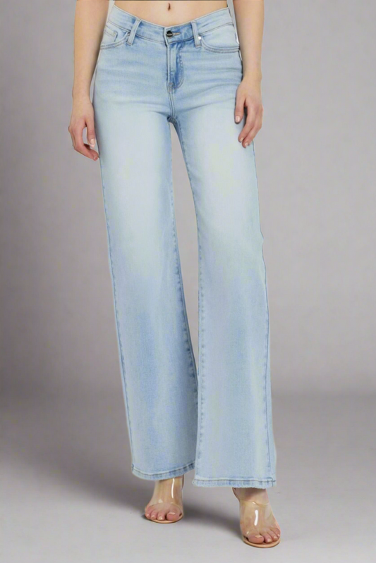 RISEN Wide Leg V Dipped Front Waist Jeans