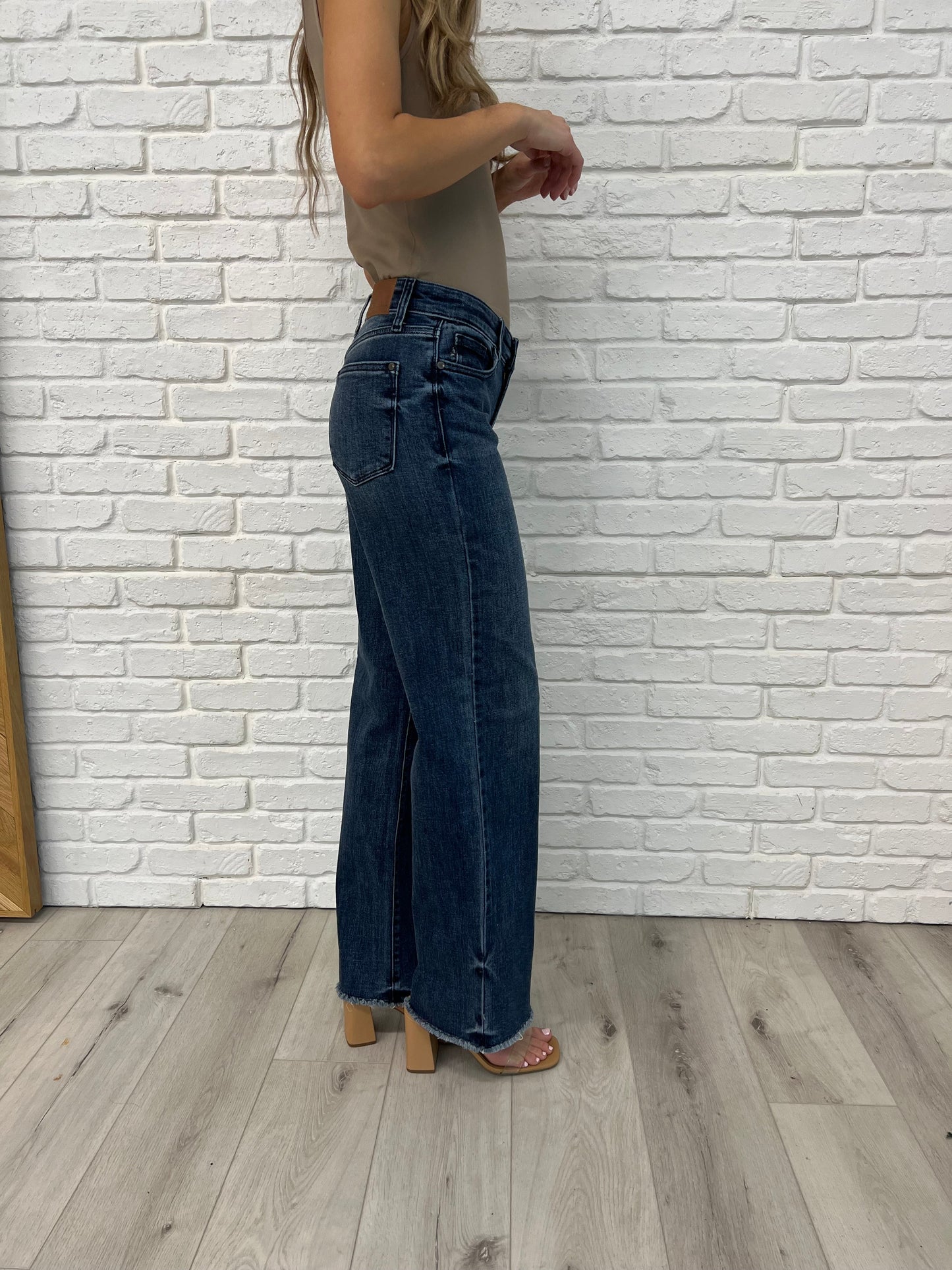 Addie Judy Blue Mid Rise Vintage Wash Wide Leg Jeans