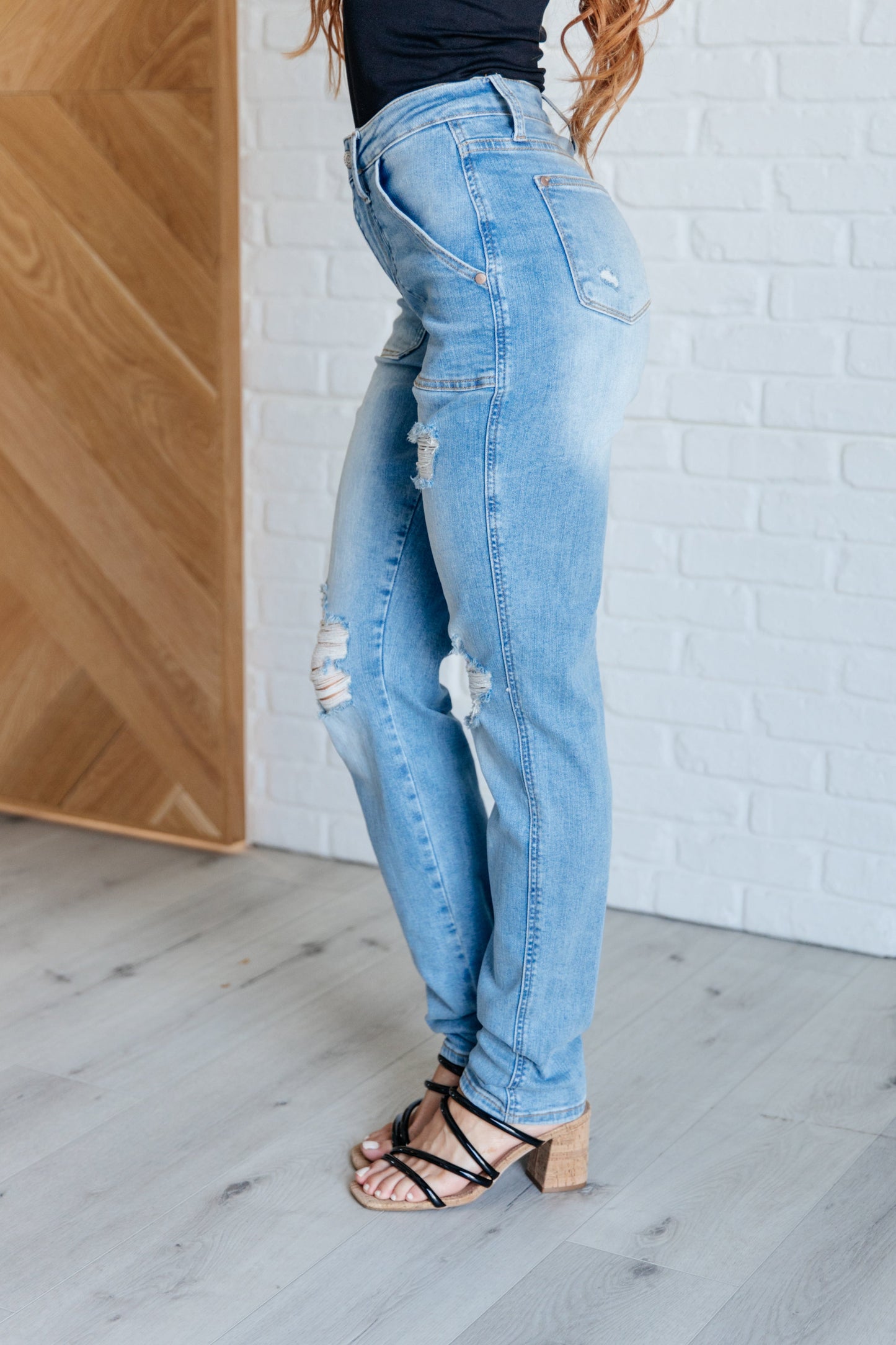 Judy Blue Aiden Patch Pocket Distressed Boyfriend Jeans