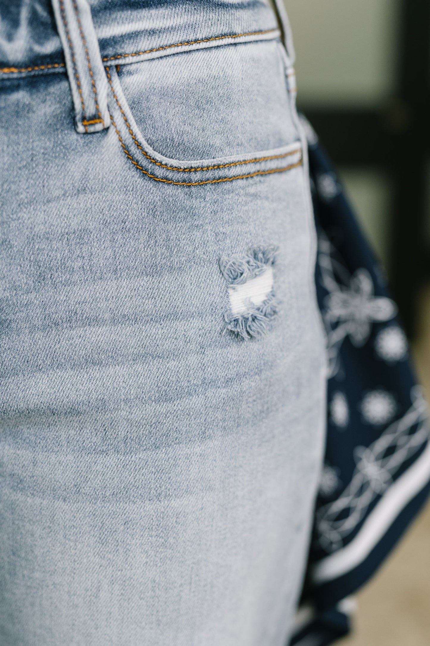 Alex Judy Blue Mid Rise Boyfriend Jean with Bandana Loop