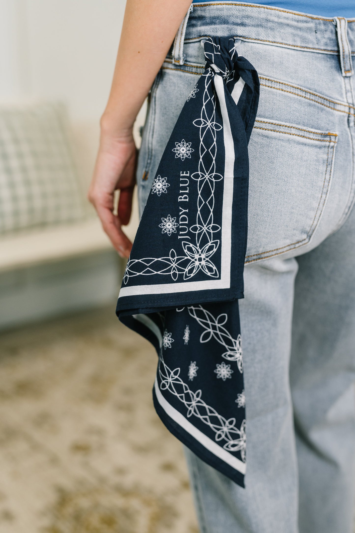 Alex Judy Blue Mid Rise Boyfriend Jean with Bandana Loop