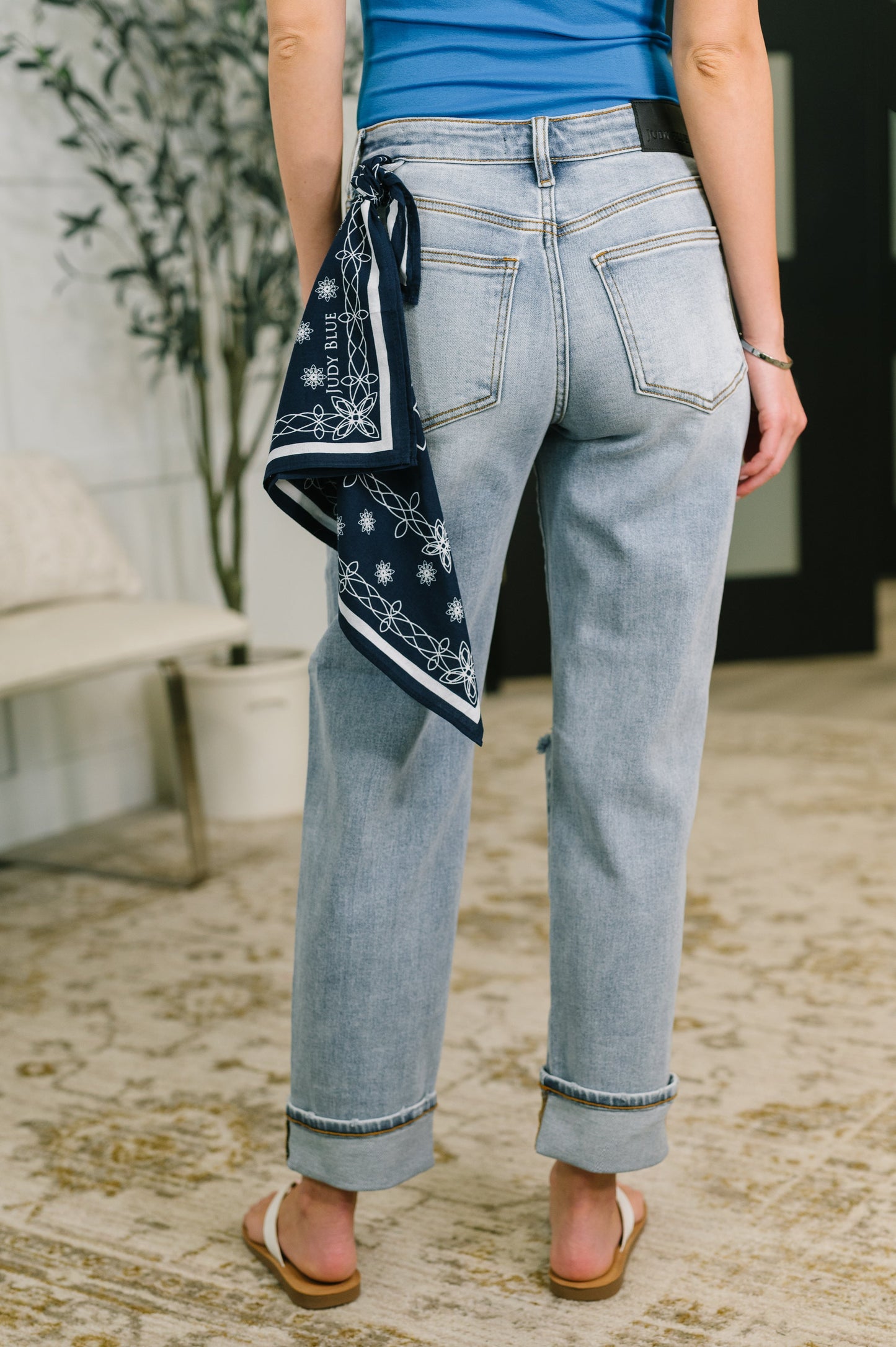 Alex Judy Blue Mid Rise Boyfriend Jean with Bandana Loop