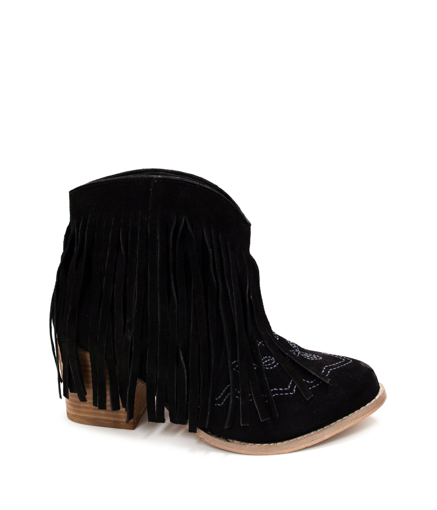 Naughty Monkey Amos Fringe Ankle Bootie in Black Suede