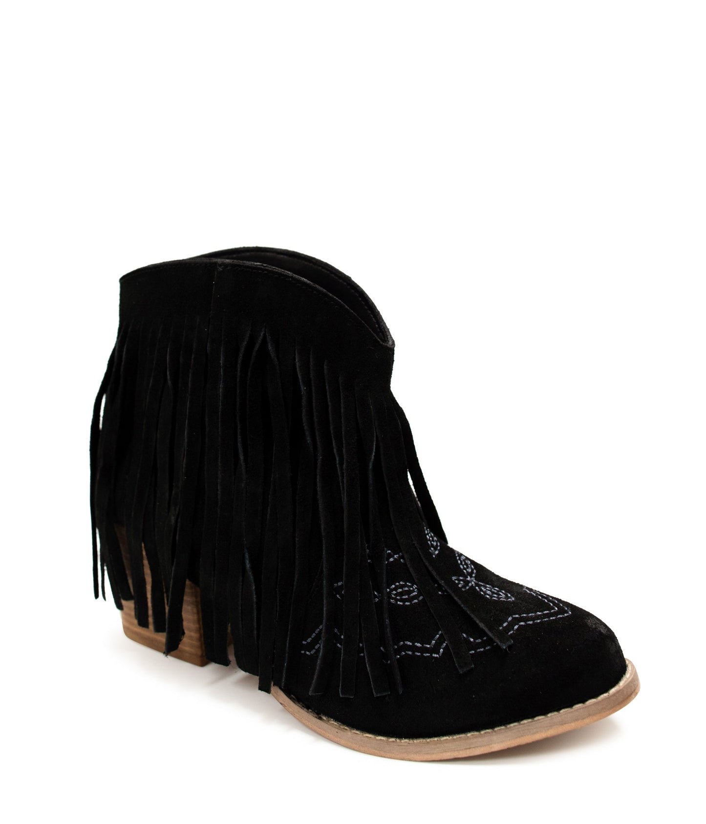 Naughty Monkey Amos Fringe Ankle Bootie in Black Suede