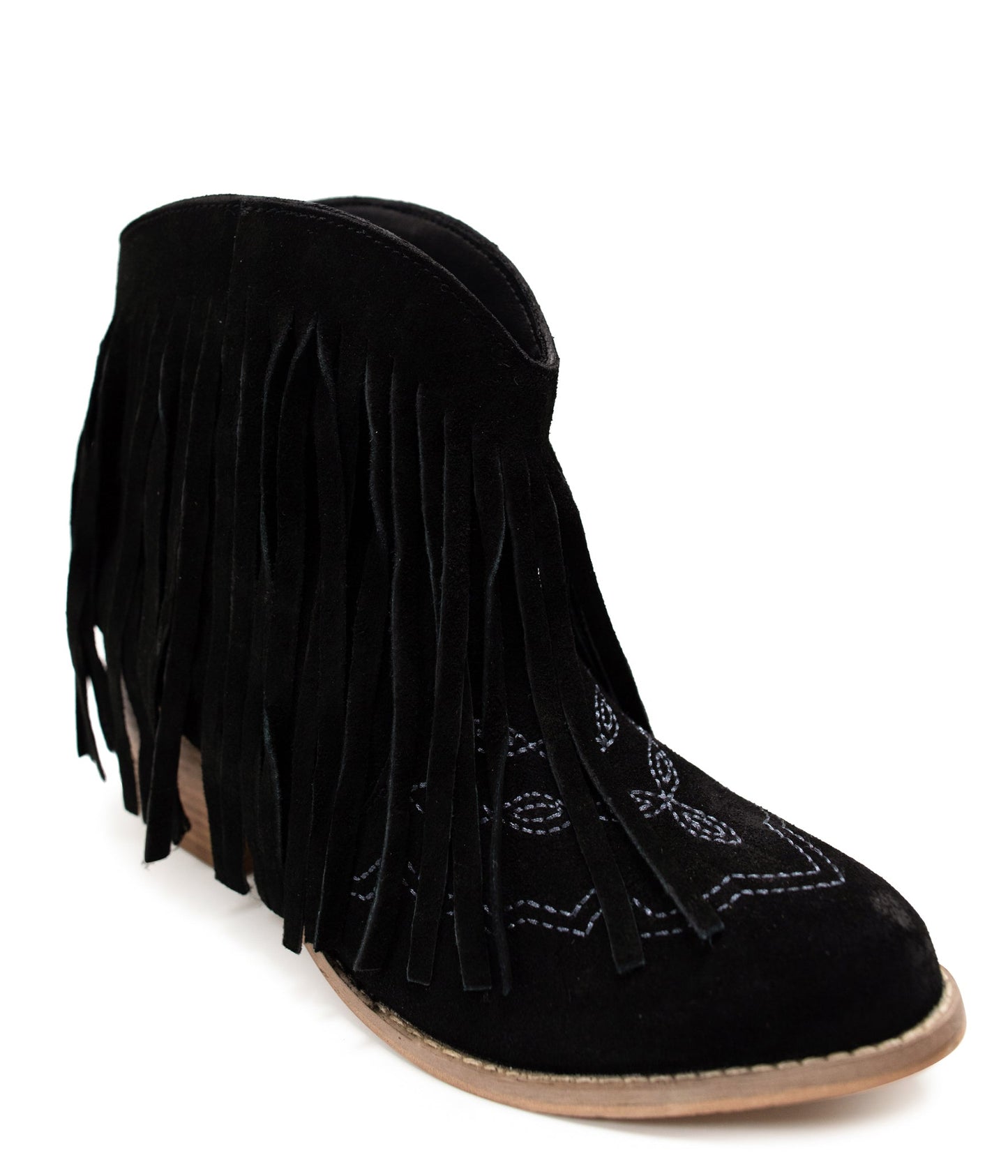 Naughty Monkey Amos Fringe Ankle Bootie in Black Suede