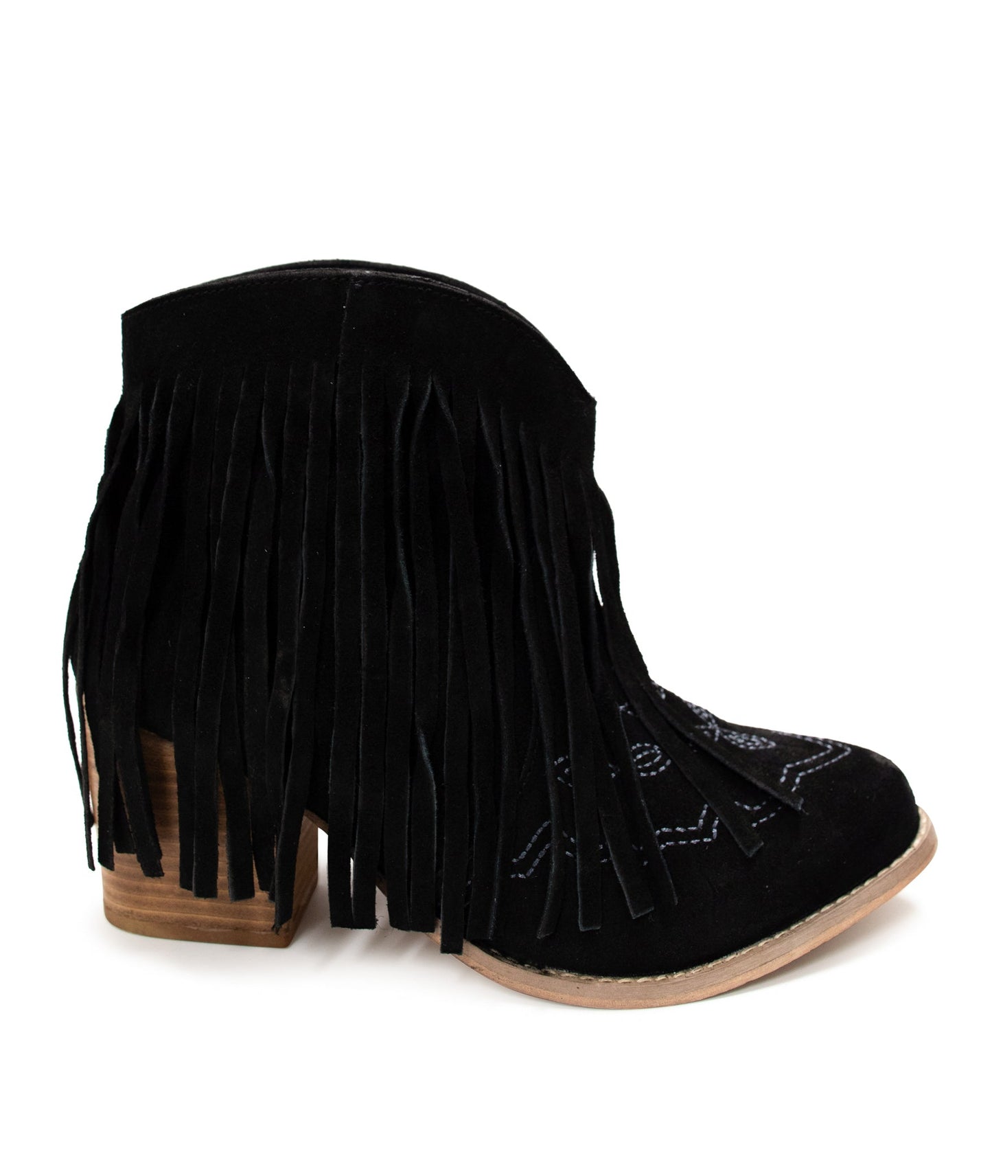 Naughty Monkey Amos Fringe Ankle Bootie in Black Suede